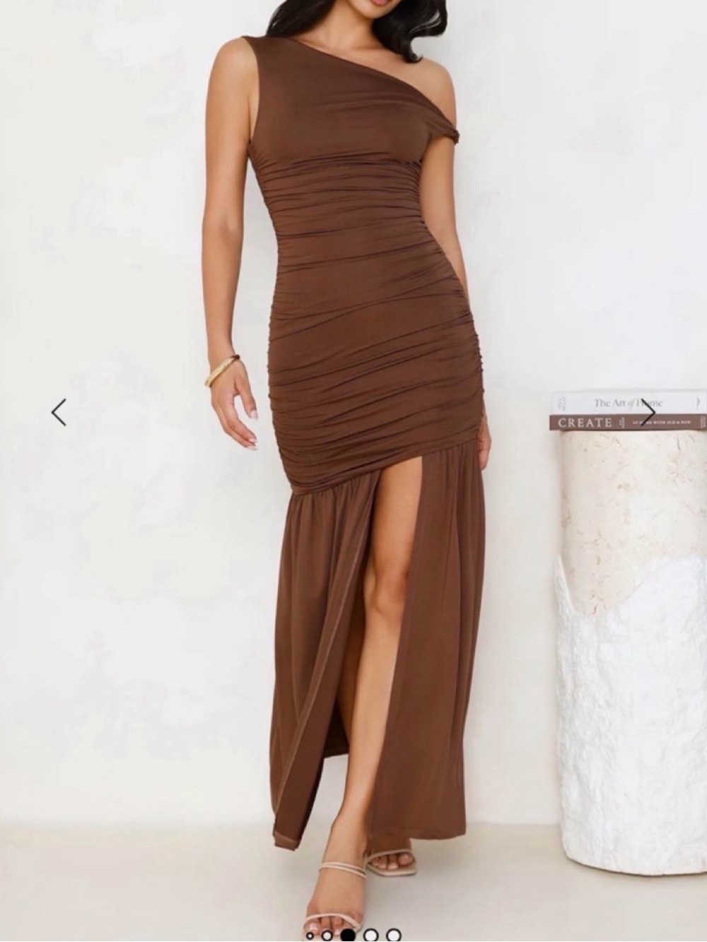 Hello Molly One-Shoulder Chocolate Brown Ruched Maxi Dress